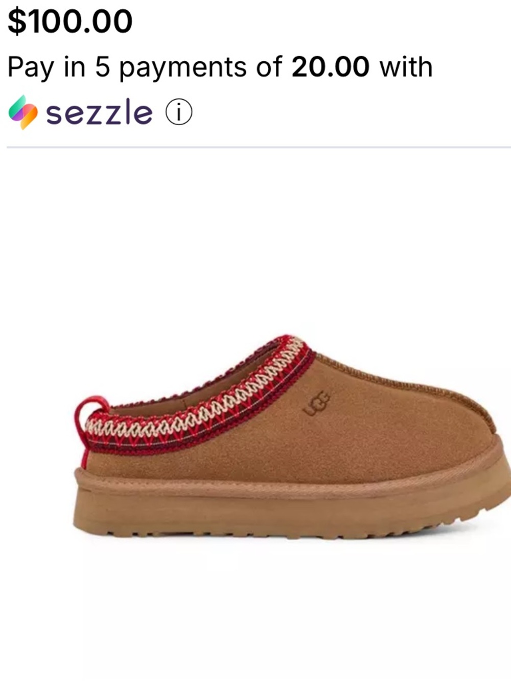 UGG Kids Chestnut Slip-On Slippers with Red Trim